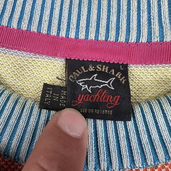 Paul Shark yachting Sweatshirt Mens Large Orange Blue Thermal Rainbow Striped - Picture 4 of 4